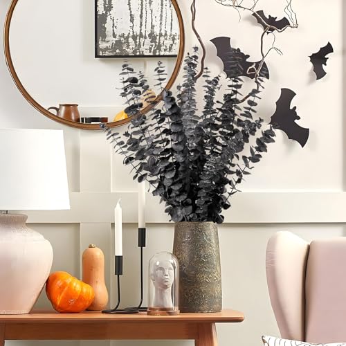 Black Eucalyptus Stems Decor,20PCS 17" Real Dried Preserved Eucalyptus Stems Plant for Home Vase Wedding Festival Floral Fall Halloween Arrangement Decorations - color: Black, size: 20Pcs Eucalyptus Stems