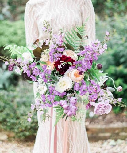 IPOPU 37" Purple Delphinium Artificial Flowers 5PCS Real Look Flocked Faux Delphinium Flowers with Fuzz Long Stem Silk Larkspur Snapdragon for Wedding & Home Decor(Purple) - color: Purple