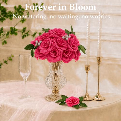 Rose Artificial Flowers, 50Pcs White Roses Head Flowers Bulk with Stem, 3 Inches Silk Rose Fake Flower Head for Wedding Party Home Decor DIY Baby Shower Centerpieces Tables Decoration (Rose Red) - color: Rose Red
