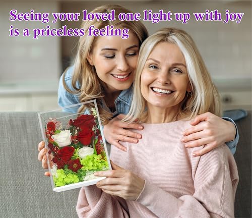 Valley of Rain & Forest Long-Lasting Real Flowers With Delivery | Handcrafted Preserved Rose Bush For you to Send Love for All Occasions, Indoor Floral Decor (Red White Roses Arrangement) - color: Red White Roses Arrangement