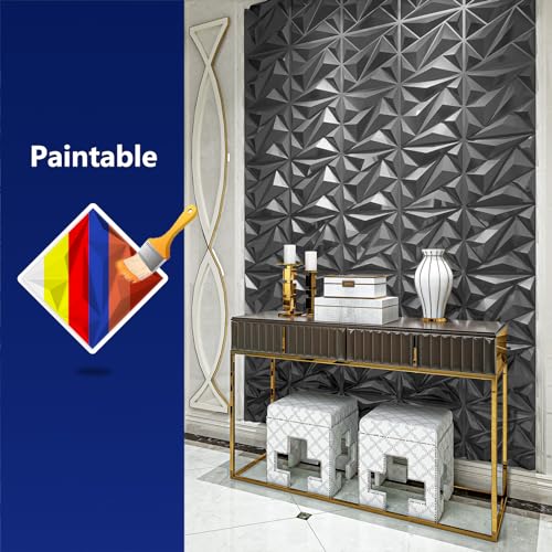 Art3dwallpanels 33 Pack 3D Wall Panel Diamond for Interior Wall Décor, PVC Textured Wall Panels, 12''x12'' Cover 32.Sq.Ft. Silver - color: Silver, size: 33 Pack