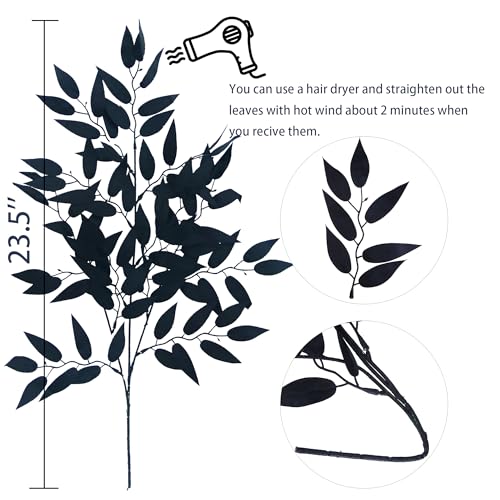 GREENTIME 6 Pack Artificial Black Italian Ruscus Stems 23.5'' Faux Halloween Leaf Bouquet for Vase Fireplace Table Centerpiece Decor - color: Black - Italian Ruscus Stems