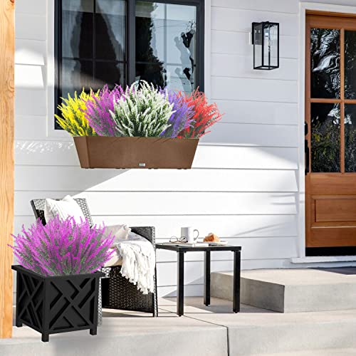 Grunyia 12 Bundles Artificial Lavender Flowers Outdoor UV Resistant Fake Flowers Faux Plastic Plants Garden Porch Window Box Decorating (Purple)
