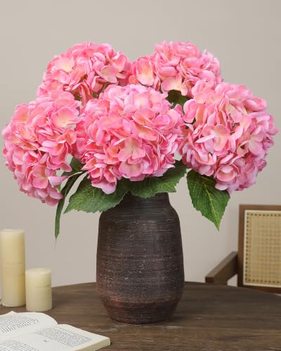 5pcs Pink Hydrangea Artificial Flowers Real Touch Latex Large Fake Hydrangeas 21in Lifelike Full Dried Faux Hydrangeas Flowers for Home Decor Wedding Party Arrangements - color: Pink, size: 5Pcs