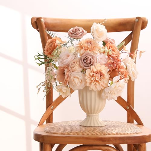 Floweroyal Artificial Flowers Fake Rose Flowers Dahlia with Stems for DIY Wedding Bridal Bouquets, Baby Shower, Floral Arrangement, Table Centerpieces, Home Decorations - color: Nude Color-2