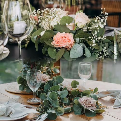 Sggvecsy 16Pcs Artificial Eucalyptus Garland Greenery Leaves Silk Vines Silver Dollar Leaves Faux Leaf Plants for Wedding Wall Table Party Home Fireplace Bedroom Decor - size: 16pcs
