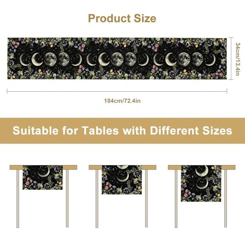 Wild Floral Table Runner, Boho Spring Gothic Moon Phase Wildflower Mystical Witchy Farmhouse Coffee Table Center Decor for Home Kitchen Dining Patio Holiday Party Table Decorations 13x36 inches - color: Tr-moon05, size: 13x36" Table Runner