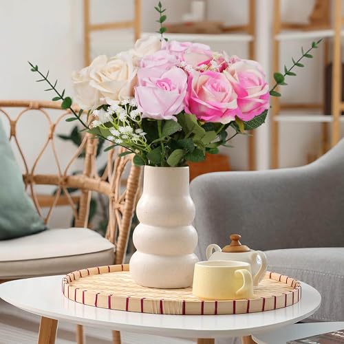 12PCS Artificial Realistic Silk Fake 3-Colored Roses Long Stem | 3 Colors Mixed Roses For Wedding Decoration, Party Table Decoration, Valentines Mother's Day - color: 4 Pink/4 Red/4 Champagne