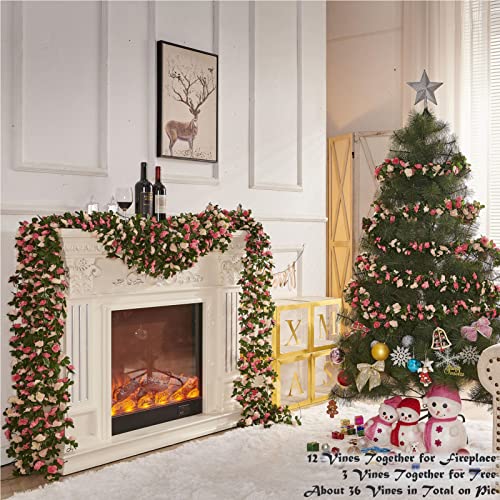 8pcs x 8.2ft Artificial Flower Garland Floral Rose Vine Decor, Pink Flowers | PONKING Fake Rose Vine Flowers Hanging Faux Roses String for Room Party Home Wedding Birthday Wall Arch Decoration - color: Spring-pink-8pcs, size: 8 Vines 66FT