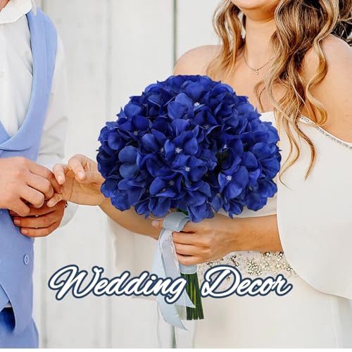 Royal Blue Hydrangea Artificial Flowers Bulk with Stems 64 Pcs | Faux Silk Hydrangeas Flower Heads with Stems for Wedding Arch Table Centerpieces Home Garden Baby Shower Party Decoration - color: Royal Blue