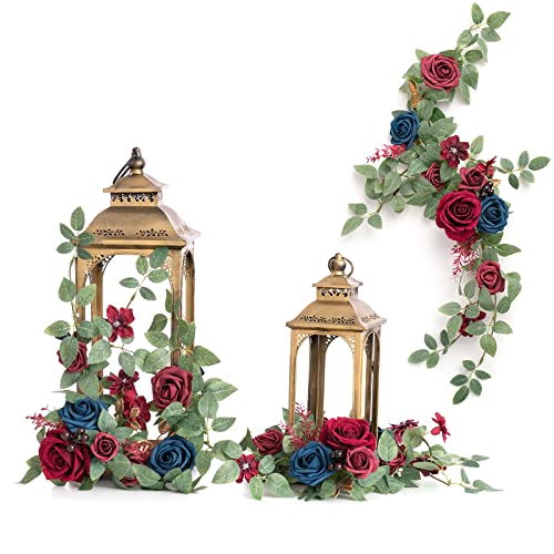 Ling's moment 6Pack 1.8ft Artificial Flowers Garland Burgundy Lantern Flower Arch Floral Centerpieces Navy Blue Wedding Aisle Chair Flowers for Signs Table Wall Cake Decoration（not including lanterns） - color: Blu-burgundy & Navy