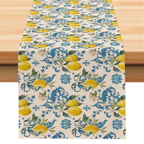 Larponder Summer Lemon Table Runner, 13x108 Inch | Table Decoration for Summer Seasonal Anniversary Holiday Kitchen Dinning Table Home Party Decor - color: Lemon-2, size: 13" x 108" (Rectangular)
