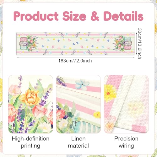 72 x 13 Inch Spring Floral Table Runner – Spring Table Runner with Mason Jar Wildflower and Butterfly Pattern for Garden Parties, Kitchen, Mantel, Dining Table Décor, Spring Party Supplies - style: Victorian