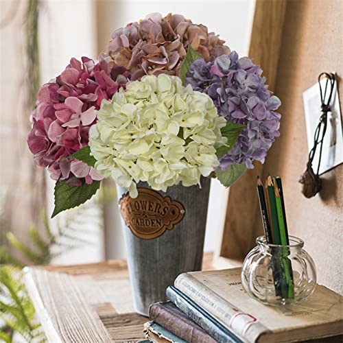 DILATATA 4 Pcs Dried Touch Hydrangeas Artificial Flowers 17" Tall Large Silk Hydrangea Stems Fake Hydrangea Arrangements for Home Office Table Centerpieces-Cream Hydrangea - color: Cream #44, size: 4PCS