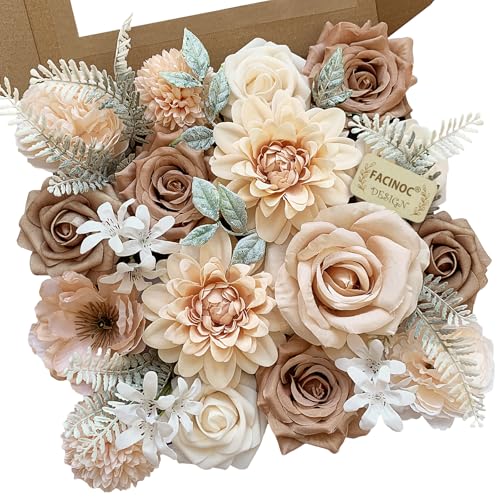 FACINOC Roses Artificial Flowers Nude Fake Flower for DIY Wedding Bouquet Bridal Baby Shower Decorations Party Table Centerpieces Cake Decorating Silk Floral Arrangement Home Decor Indoor Beige - color: Nude Fake Flowers
