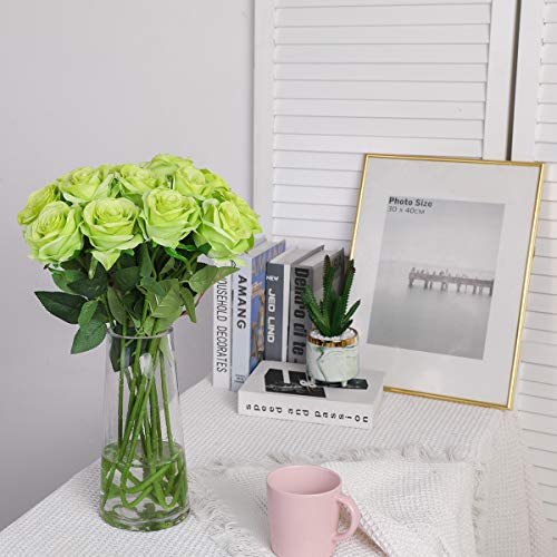 Nubry Artificial Silk Rose Flower Bouquet Lifelike Fake Rose for Wedding Home Party Decoration Event Gift 10pcs (Green) - color: Green