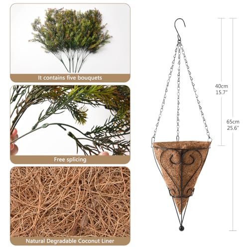 ZFProcess Artificial Faux Hanging Plants Basket for Spring Outdoor Decoration, Fake Seaweed Plant UV Resistant Look Real for Outside Porch Home Patio Balcony Yard(Brownish Green) - color: Brownish Green