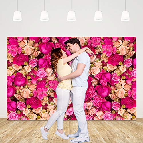 5x3ft Mother's Day Pink Flower Backdrop for Photography, Rose Wall for Wedding Birthday Party Decor, Flower Backdrop Wall for Photo Booth, Blossoms Roses Vinyl Background - size: 5x3ft