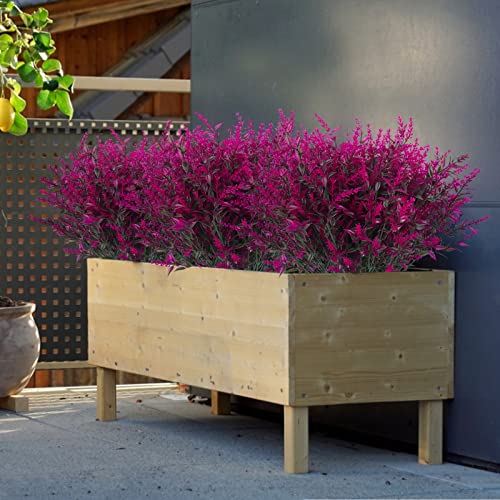 Outdoor Artificial Plant UV Resistant Fake Stems Plants, Faux Plastic Greenery for Indoor Outside Hanging Plants Garden Porch Window Box Home Wedding Farmhouse Outdoor Decorations for Patio(Fuchsia) - color: Fuchsia, size: 12 Bundles