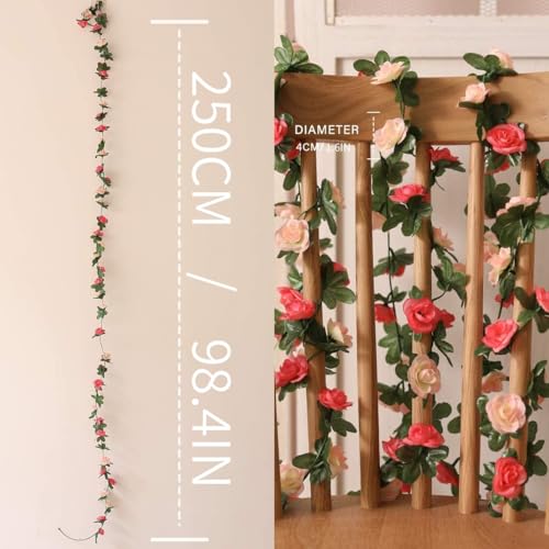 8pcs 65.6Ft Flower Garland,PARTY JOY Fake Rose Vine Artificial Flowers Hanging Rose Ivy Garland for Room Wall Decor Hanging Baskets Wedding Arch Garden Background Decor (Pink-8PCS) - color: 8pc-pink, size: 8PC