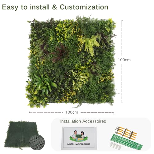 ULAND Artificial Plant Wall Panels, 1pc 40"x40" Greenery Grass Wall Backdrop Decoration, Faux Ivy Leaves Outdoor Privacy Fence Covering (B082) - color: B082
