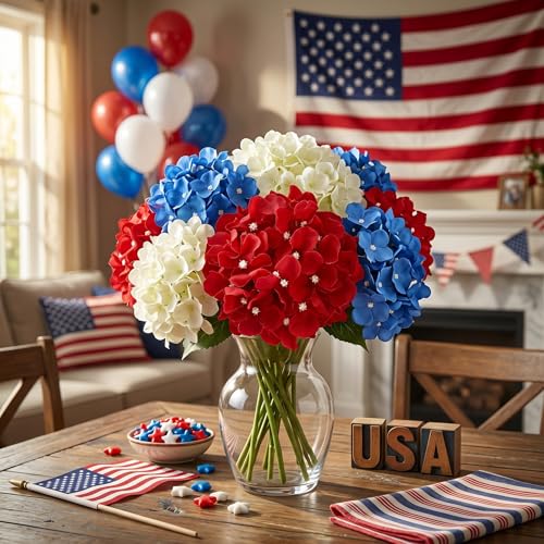 Auihiay 10PCS Hydrangea Artificial Flowers, Faux Hydrangeas Flower for Wedding Centerpieces, DIY Bouquets, Bridal Shower, Floral Decor Home Decoration with Stems (VASE NOT Included)-Dark Blue - color: Dark Blue