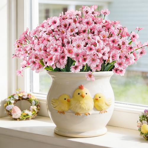24 Bundles Artificial Flowers for Outdoors, Realistic Fake Silk Flowers for Outside Decoration, No Fade Faux Plants Outdoor Planter Window Box Porch Patio Decor(Pink) - color: Pink, size: 24PCS