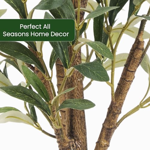 Artificial Fake Olive Tree 6FT Tall 1Pack Faux Silk Olive Tree for Home Living Room Office Decor Faux Artificial Plants Indoor Fake Potted Plants with Fruit & Free Moss - size: 6ft