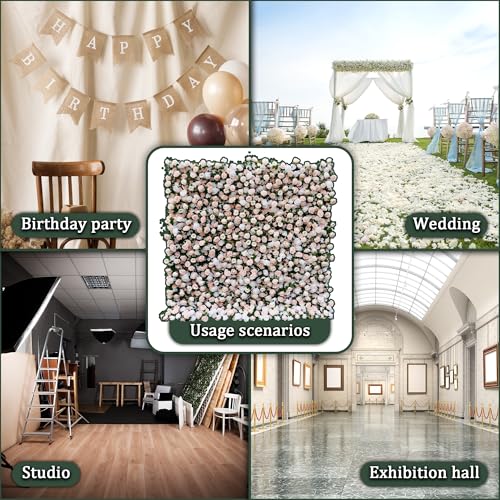 Artificial Flower Wall Panels 4Ft x 8Ft, 5D Silk Wedding Flower Wall, Photo Booth Flower Backdrop for Wedding, Baby Shower & Bridal Shower Decor (4×8 ft White&Pink – Panel Only) - size: 4×8 ft white&pink – Panel Only
