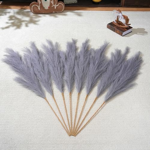 Premium Faux Grey Pampas Grass – 43.3" Tall Fluffy Neutral Decor, 8pcs 18-Branch One-Piece Stems No Assembly, Luxury Silk-Feel Feather Flowers for Modern Minimalist Scandinavian Decor,8 Stems110cm - color: Faux Grey, size: 8pcs 43.3"(110cm)