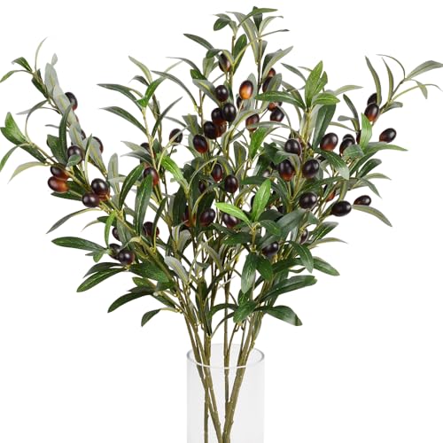 6pcs Artificial Plants Greenery Olive Branches Stems Fake Plants Green Leaves Fruits Branch Leaves for Home Office ndoor Outside DIY-Wreath Decor 28-Inch (6)