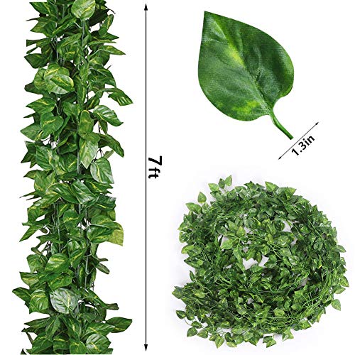 168 feet Artificial Vines Greenery Garland Fake Hanging Leaves Faux Foliage Plants for Wedding Party Garden Home Kitchen Office Wall Decorations (Scindapsus/24 Strands) - color: Scindapsus/24 Strands