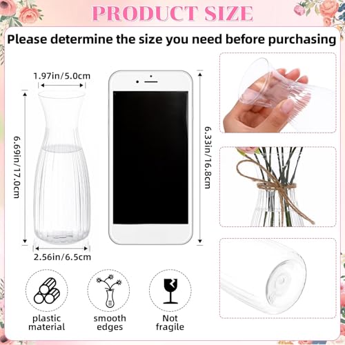 Thiccywoov 19 Pack Artificial Peony Flowers with Vase Bulk, 12 Bundles Faux Peony Bouquet 6 Vase with 1 Rope Silk Flower Arrangement Wedding Table Centerpiece for Wedding Bridal Shower(Light Pink) - color: Light Pink
