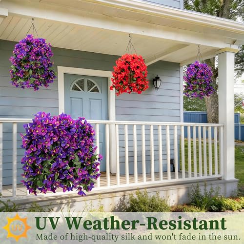 Artificial Bougainvillea Hanging Flowers Plants - 2 PCS faux Bougainvillea artificial flowers with Long Trailing Vines for Outdoor Decoration, Perfect for Porch, Garden (Dark Purple Dark Lotus) - color: Purple & Red Lotus Mix
