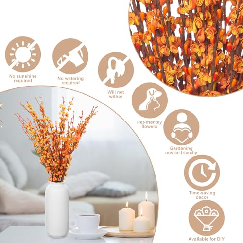 Wootkey 10 Pcs Long Stem Artificial Jasmine Flowers Burnt Orange Jasmine Fall Floral Stems for Wedding Bouquets Dried Autumn Orange Fake Flowers for Vases Home Parties Decor - color: Autumn Yellow, size: 10pcs-17.5''