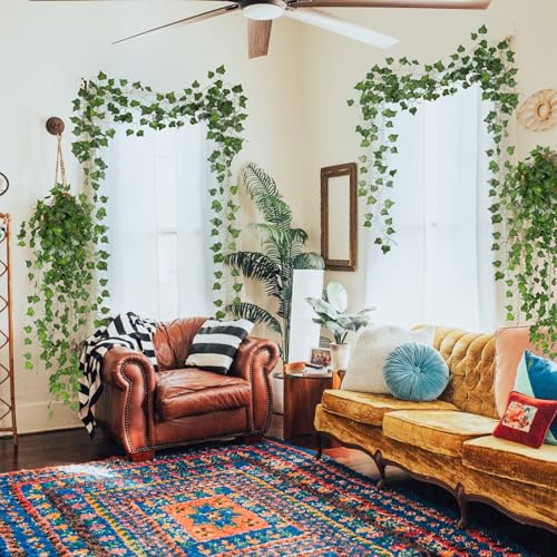 RECUTMS Fake Vines for Room Decor 86 FT Artificial Ivy Garland Hanging Plants Faux Greenery Leaves Bedroom Decor Aesthetic for Wall Wedding Party Home Garden Office Patio Outdoor Decoration(12 Pack) - color: Green