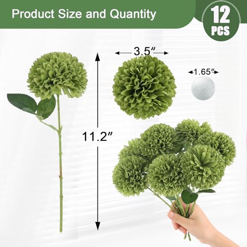 Hananona 12 Pcs Artificial Chrysanthemums Flowers Ball Flower, Fake Mums Flowers Green Silk Flowers for Home Decor Indoor Floral Arrangement St Patricks Day Table Centerpiece (12, Green) - color: Green