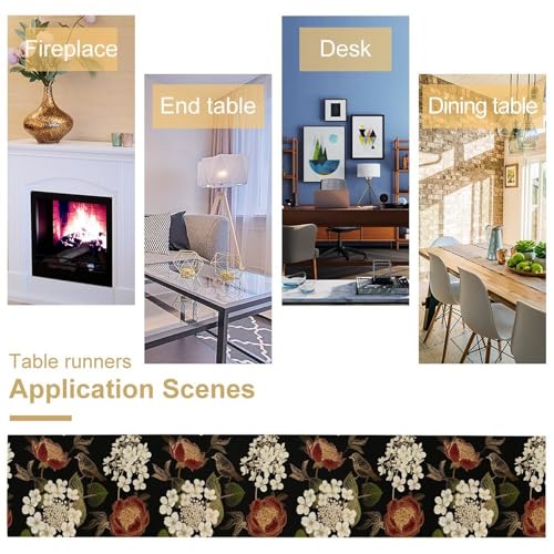 Floral Table Runner, Retro Birds Peonies Hydrangeas Oriental Style Table Decoration for Kitchen Dining Indoor Outdoor Home Party Restaurant Supplies 13x36in - color: Flower-4, size: 13x36in