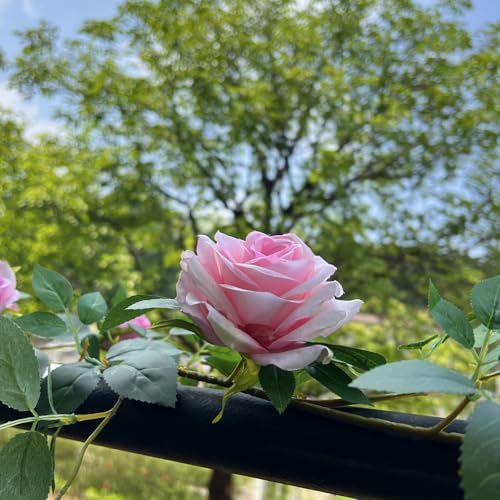5.9FT Bendable Rose Flower Garlands, Artificial Silk Wild Roses Vine Hanging Flowers for Wall Fireplace Fence Table centerpieces Trellis Wedding Indoor Outdoor Spring Decor(Pink, 1PC) - color: Pink, size: 1