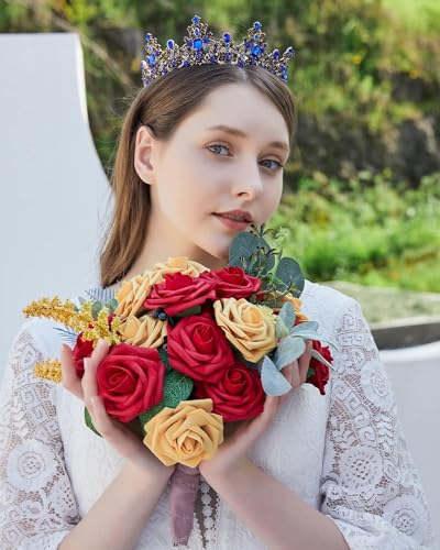 DuHouse 50Pcs Artificial Roses Flowers Fake Roses with Stems Real Touch Foam Flowers for DIY Wedding Bouquet Party Centerpiece Floral Arrangement Party Home Decor(Dark Red) - color: Dark Red, size: 50pcs