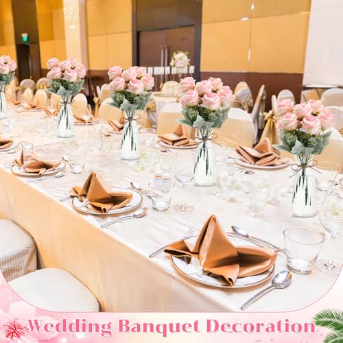 Zeyune 36 Pack Artificial Flowers Centerpiece with Vase Bulk for Wedding Table 24 Bundles Silk Floral Faux Rose Bouquet with 12 Plastic Vase for Bridal Shower Table Decor(Light Pink) - color: Light Pink