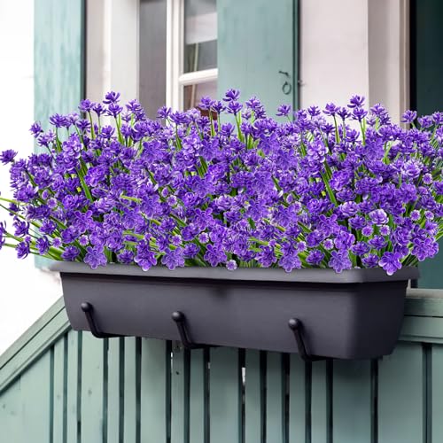 AGIRL 24 Bundles Artificial Flowers for Outdoor,No Fade Fake Plastic Flowers Faux Plants for Decoration Hanging Planters Indoor Outside Garden Porch Window Box Home Wedding Farmhouse - color: Dark Purple, size: 24