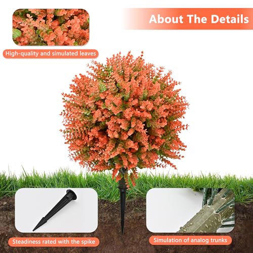 28" Artificial Boxwood Topiary Tree, UV Resistant Fall-Themed Faux Topiary for Outdoors & Indoors, Realistic Topiary Bush for Porch,Front Door, Patio,Thanksgiving & Seasonal Home Decor - color: Autumn Eucalyptus Topiary