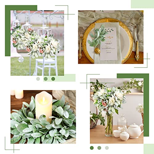 Giegxin 24 Pcs Artificial Lambs Ear Stems Garland Faux Greenery Stems Bulk Flocked Faux Greenery Decor Fake Lambs Ear Picks Plants for Home Wedding DIY Wreath Flower Arrangement