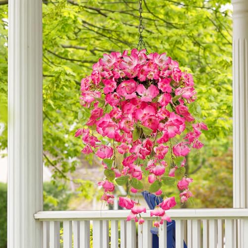 Artificial Fake Hanging Flowers Plants for Outdoor, Faux Silk Hibiscus Long Trailing Vines Realistic UV Resistant for Home Indoor Outside Front Porch Planter Patio Yard Decor,2Pcs (Pink 4Pcs) - color: Pink 4pcs