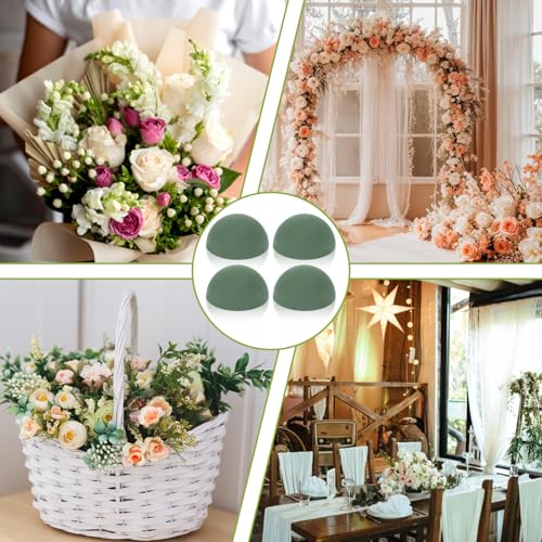Round Foam for Flower Arrangements, 4 Pack 5.3"W x 2.7"H Floral Dry Foam Blocks Half Ball for Outdoor Planters Artificial Flowers Fake Plant Wedding and Garden Decorations