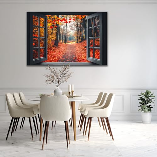 AMAZING WALL Autumn Forest Path View Peel and Stick 3D Fake Window Stickers,Removable Decals Wall Murals for Home Decor,16x24in/1PCS - color: Autumn Forest Path, size: 16x24"/1pcs