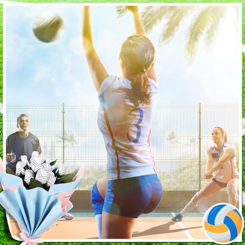 Suhine 12 Pcs Artificial Volleyball Rose Flowers Sports Party Favors Bulk for Birthday Graduation Wedding Party Decoration Table Centerpieces Mom Team Coach Senior Night Gift(Volleyball Color, Normal) - color: Volleyball Color, size: Normal