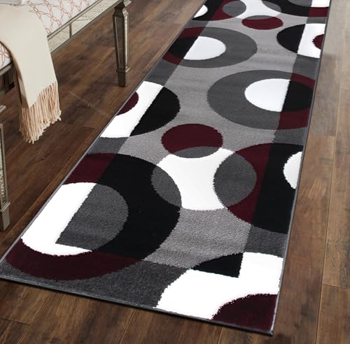 Rugshop Modern Circles Carpet Easy Maintenance for Home Office,Living Room,Bedroom,Kitchen Soft Runner Rug 2' x 7'2" Burgundy - size: 2' x 7'3" (Rectangular)