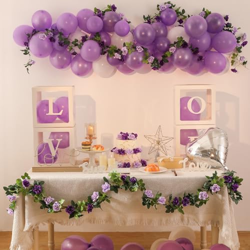JUSTOYOU 2 Pack (15.8FT) Fake Rose Garland, Artificial Roses Vines Flower Garland Hanging Floral Vine Wedding Home Backdrop Party Arch Arrangement Decoration - color: Purple